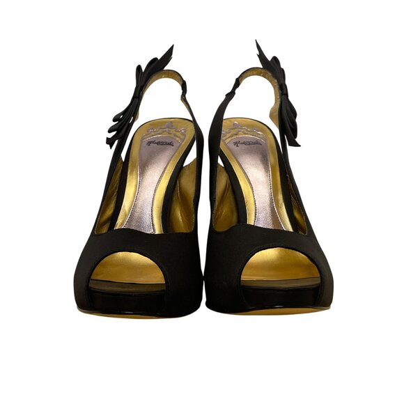 Hale Bob Womens Black Satin Bow Detail Slingback Peep-Toe Heels Size 8.5M - Picture 2 of 9